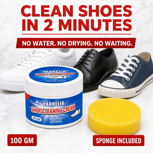 Solevia shoe cleaning cream with sponge for white sneakers, black leather and canvas shoes