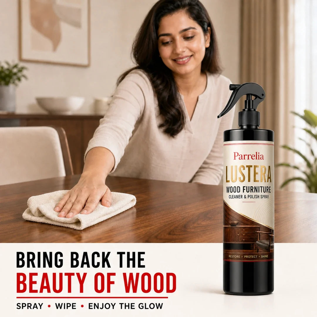 Using Lustera Wood Cleaner and Polish on a wooden table