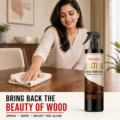 Using Lustera Wood Cleaner and Polish on a wooden table