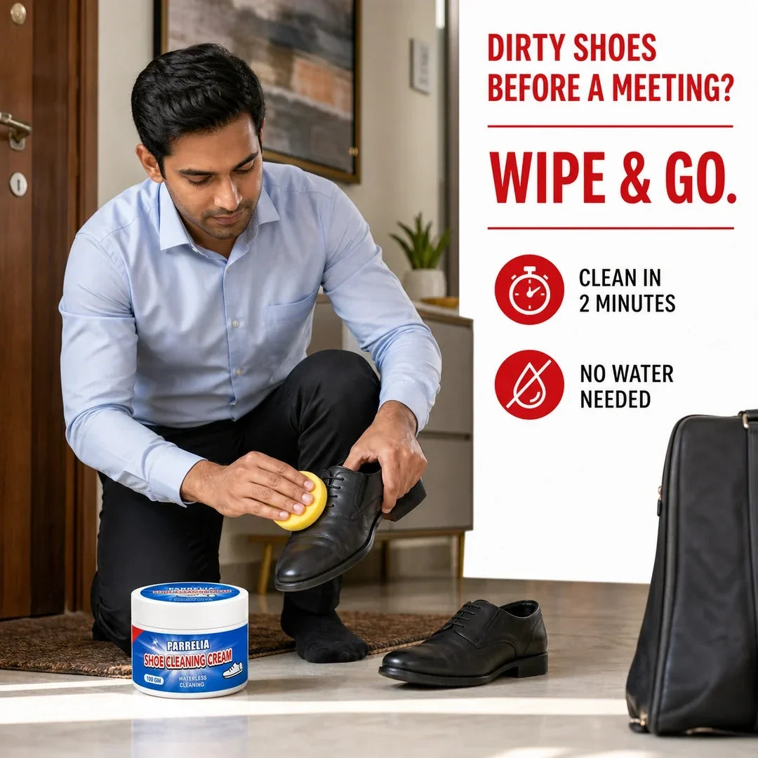 Solevia shoe cleaning cream wipe and go before a meeting