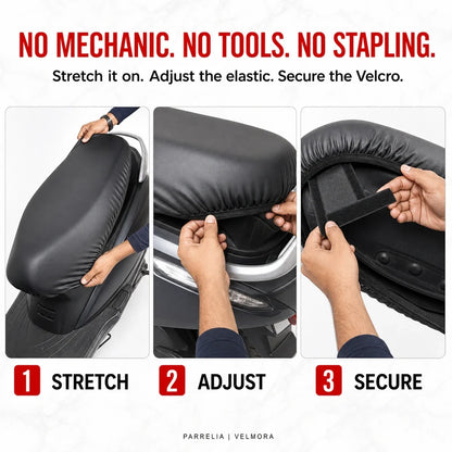 Three easy steps to fit the Velmora scooter seat cover without tools