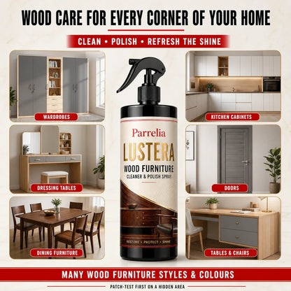 Lustera wood cleaner and polish for modern wooden furniture in many styles and colours
