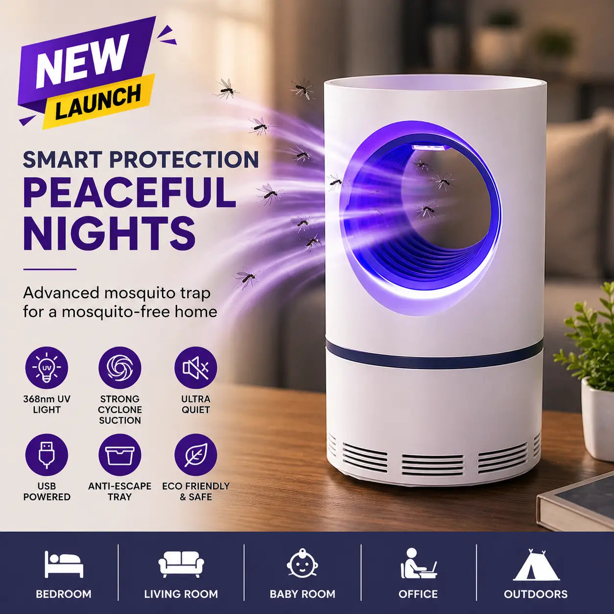 Mosquito Trap Killer Lamp 368nm UV light  Eco Friendly Technology